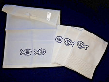 4 Gäste Handtücher mit aufgesticktem Fisch - unbenutzt