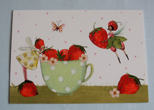 1x Postkarten  ERDBEEREN  Silke Leffler A6 Elen Feen Tasse Schmetterling Fantasi