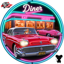 Blechschild Rund (473) 💕 Route 66 💕 Vintage 💕 American Diner Night Lights 