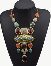 DEKORATIVE VINTAGE BOHO COLLIER KETTE HARZELEMENTE BOHEMIAN SCHMUCK WUNDERSCHÖN