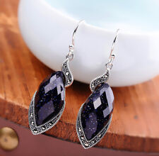 I03 Ohrring Silber 925 elegant tropfenförmiger Blaufluss und Markasit