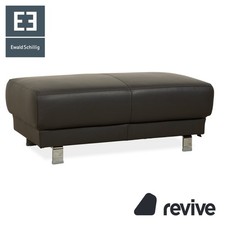 Ewald Schillig Brand Face Leder Hocker Dunkelgrau Schiefer Braun