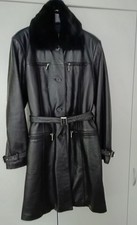 Klassischer Damen echt Lamm-Nappa-Ledermantel Trenchcoat schwarz mit Futter