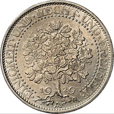 5 Mark 1929 A Weimar Eichbaum
