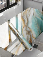 Aqua Gold Marmor Optik Glanz Vinylfolie Selbstklebend Küche Theke Folie