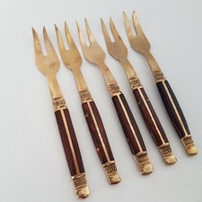 5 kleine Gabeln Spieße Bronze Rosenholz von Beram 