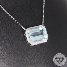 Wert 2150 € Brillant Aquamarin Collier 750 18 Karat Weiß Gold xxyy