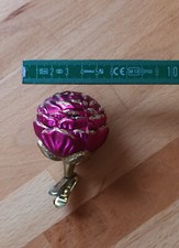 Christbaumschmuck Rose auf Zwicker aus Glas, dunkles Pink mit Gold u. Rosenkugel