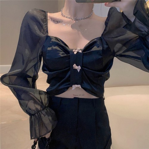 Damen satin mesh chiffon bluse - mesh,