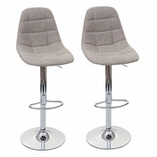 2er-Set Barstuhl HWC-A67, Tresenhocker Barhocker, creme-grau Stoff/Textil