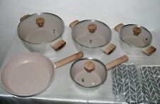 Royal Swiss 11-Tlg Koch Topf Pfanne Geschirr Set Glas Deckel ALU Marmor Natur