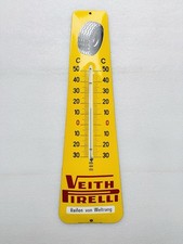 Emailschild Veith Pirelli Reifen Thermometer - 84x25cm - Original 50er Jahre