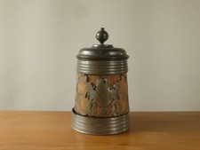 Prächtiger schwedischer Zinndeckel Daubenkrug Zinnmontierung um 1900 Bierkrug