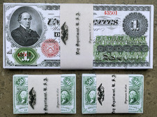 300 x US Dollar Banknoten, 1 Dollar 1862 & 50 Cents mit Banderolen, Reproduktion
