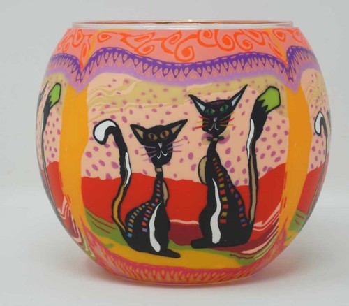 Leuchtglas katzen teelicht - katzen,