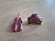 Miniatur Gitarre und Kaminuhr weinrot gold Porzellan vintage Souvenir