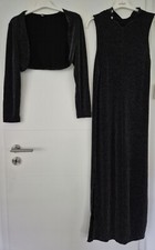 Partykleid Damen Schwarz-Lurex Langarm