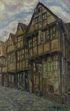 „Hamburg Neustdt - Amidamachergang", signiertes Gemälde von 1933