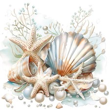 Wandbild Muscheln Seesterne Perlen Maritim Deko Bild Wanddeko Wandfliese Kachel