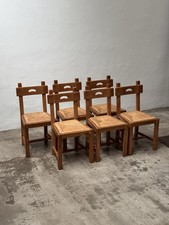 Brutalist Set Of 6 Chairs Solid Wood Chapo Perriand Magistretti 