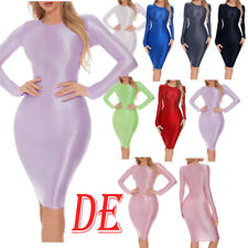 DE Damen Nylon Kleid Durchsichtig Langarm Minikleid Erotische Dessous Unterkleid