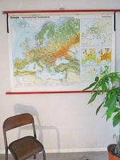  VINTAGE HERUNTERZIEHBARE GEOGRAPHISCHE SCHULWANDKARTE EUROPAS LANDWIRTSCHAFT PFLANZEN 