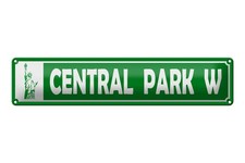 Blechschild 46x10cm Central Park W Freiheitsstatue Deko Schild