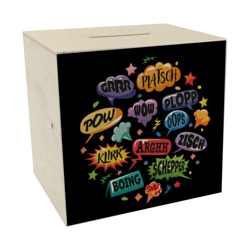 Comic spardose aus holz mit - comic,
