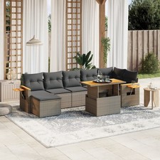 8-tlg. Garten-Sofagarnitur mit Kissen Grau Poly Rattan
