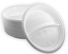 500 x Einweg Menüteller Plastikteller zweigeteilt Weiß Plastik Party Teller Rund