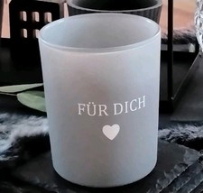 Teelichtglas FÜR DICH 7cm grau Maxi Teelicht Windlicht Kerzenglas Kerzen Glas