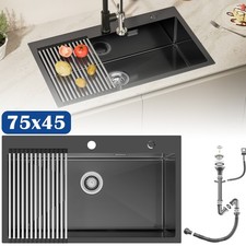 75x45 cm Edelstahl Küchenspüle Siphon Einbauspüle Spülbecken mit Abtropffläche
