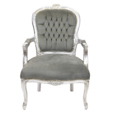 Barock Stuhl grau silber Stoff