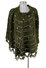 Virmani Poncho one size 38 - 42 gehäkelt dunkelgrün mit all over Applikationen