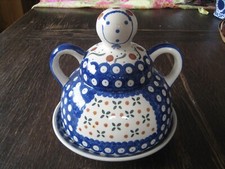 große Butterdose Käseglocke orig. Bunzlauer Keramik handbemalt Dame selten