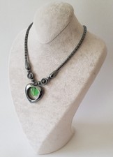 Halskette Kette Hämatit Stein(Blutstein) In Herz Form Mit Grün Perlen