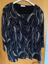 Festliche Bluse/Shirt,  schwarz mit silbernen/goldenen Ornamenten u. Straß, 50