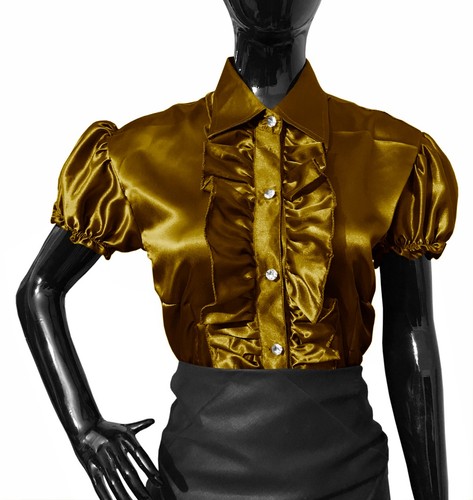 Damen satin bluse kurzarm - bluse,