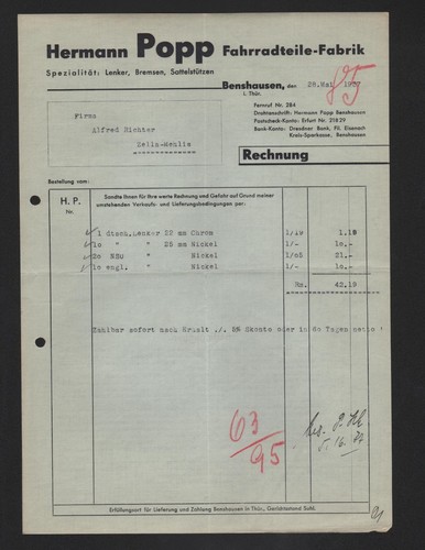 Benshausen rechnung 1937 - benshausen,,