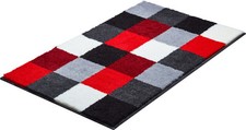 Badteppich Karo rot rubin grau