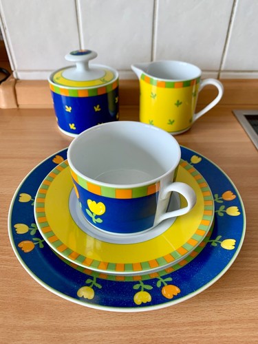 Kaffee service blau gelb 6 - service,