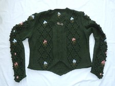 Trachten Strickjacke, offen, ca.Gr. XL?  Noppen, bestickt handgestrickt Vintage?