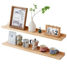 Wandregal 2er Set, 80cm Bilderleiste Holz Schweberegal Holz Regalbrett Wandbo...