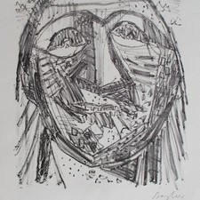 Eduard Bargheer Neptun Männerbildnis Griffelkunst signiert Lithografie 1957