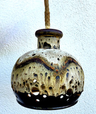 Große Ruscha Keramik Hänge Decken Lampe 60er J. Naturtöne Fat Lava Top Zustand