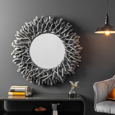 Handgearbeiteter Teakholz Spiegel RIVERSIDE 80cm grau Treibholz Holz Maritim