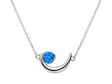 S08 Collier Mond Feueropal blau versilbert Anhänger mit Kette