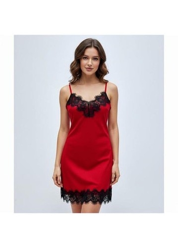 Women satin nightgown - nightgown, red