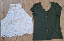 2 Tops mit Lochstickerei  Größe 38/M  Weiß und Olivgrün  edc & markenlos