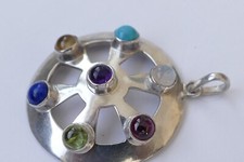 Anhänger 7 bunte Cabochons Silber Vintage 70er pendant silver